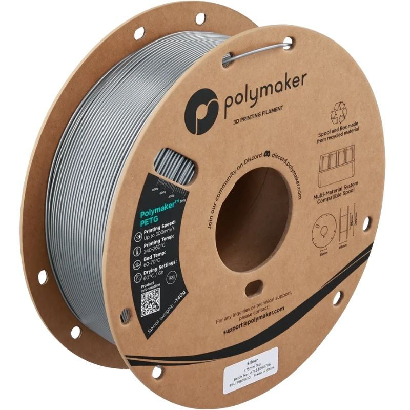 Polymaker PETG Plata - 1,75mm - 1kg